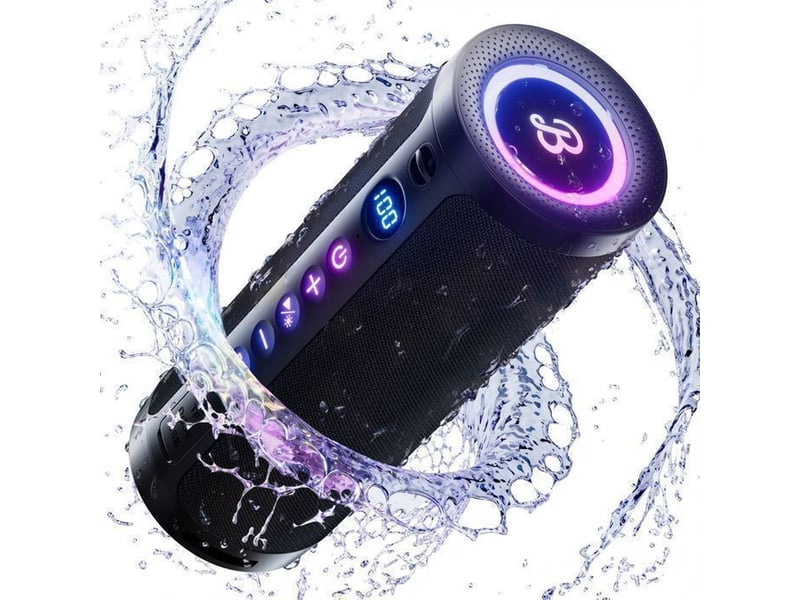  Enceinte bluetooth portable 6.0 20 w ipx6 batterie 24 h tws avec éclairage rgb 5 modes usb tf aux 3.5  - Conforama A