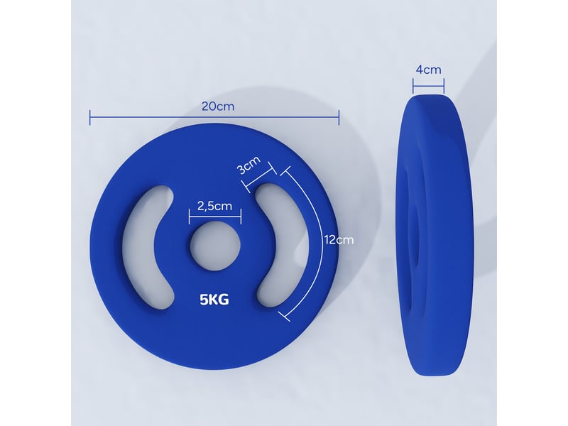  Lot de 2 disques de musculation 5kg, alésage 30 mm, poids bleus avec poignées pour fitness  - Conforama C
