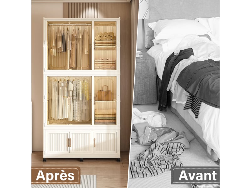  Armoire pliable modulable en pp, 9 portes, 2 penderies, 6 roulettes et 6 cintres  - Conforama E