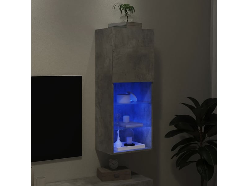  Meuble tv - banc tv - meuble de rangement avec lumières led gris béton 40,5x30x102 cm  - Conforama E