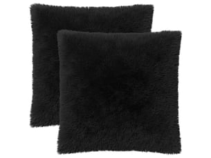 Lot de 2 coussins avec oreiller, coussins décoratifs heerlen noir fleece pv cf50519
