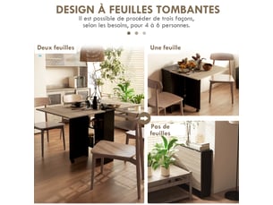 Table pliante de cuisine salle à manger amovible sur roulettes 75 x 140 x 74 cm chêne et noir coloris