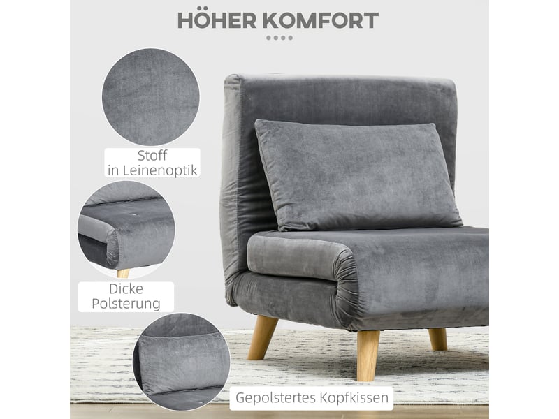 Fauteuil-lit,72x78x79 cm,2-en-1 avec dossier réglable,polyester,gris - Conforama D