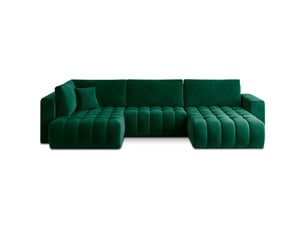 Canapé d'angle droit fixe MEUBLORAMA 6 places Polyester vert avec coffre de rangement