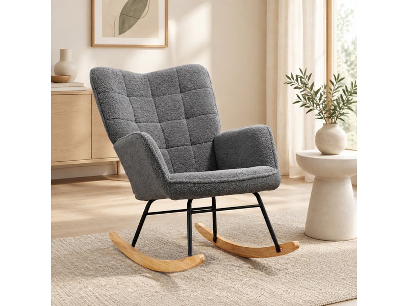  Fauteuil à bascule modenvie en polyester effet bouclette gris foncé 71 x 98 x 101 cm  - Conforama D