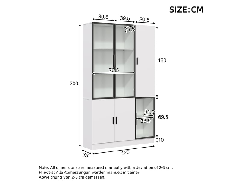  Vitrine led 120x35x200 cm – blanc – 10 espaces de rangement, portes en verre et éclairage contrôlable  - Conforama C