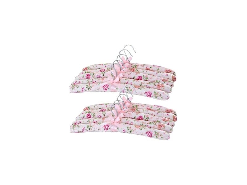  Cintres rembourrés, 10pcs 15 pouces de coucher en satin floral, cintres rembourrés non glissants, pas de linge de vêtements de blocs de chemise (rouge rose, motif aléatoire)  - Conforama A