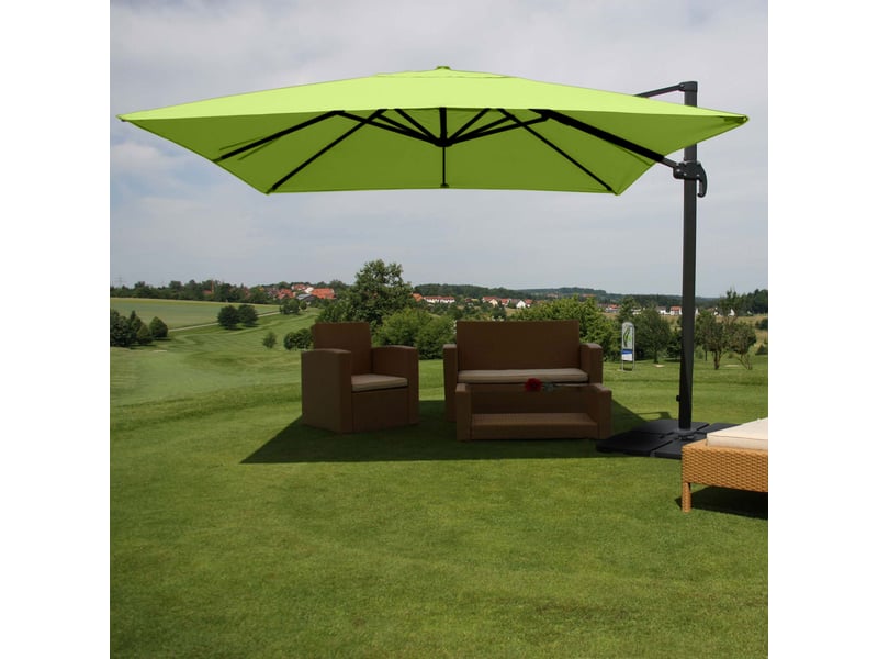  Parasol déporté 3 x 3 m avec pied modulable manivelle et inclinaison réglable polyester vert et aluminium 04_0007975  - Conforama B