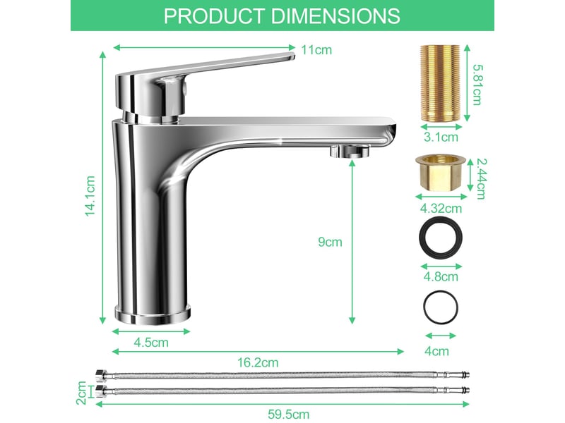  Mitigeur lavabo, robinet salle bain monocommande, mitigeur de lavabo, bonde incluse, robinet de salle de bains lavabo, robinet lavabo,chromé  - Conforama B