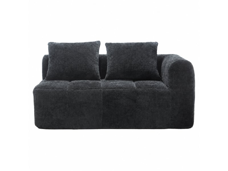 Canapé 2 places noir en chenille douce, assise profonde, coussins et poches latérales, largeur 158 cm - Conforama A