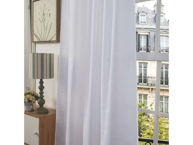  Lot de 2 voilages ajustables + 8 anneaux pince 140 x 270 cm evasion polyester effet lin  - Conforama E