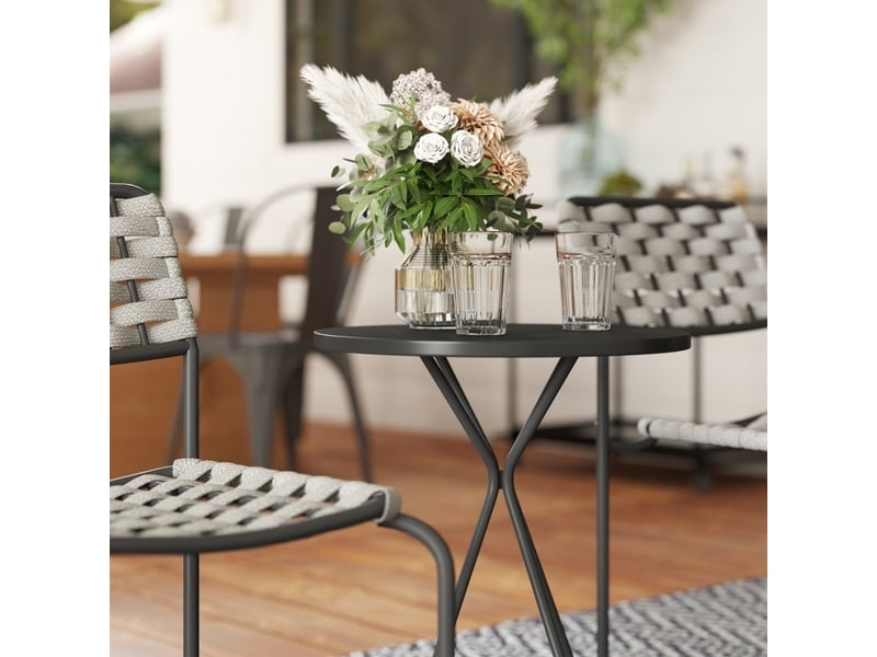 Salon de jardin 3 pièces 46x60x80 cm pour 2 personnes – gris – chaises empilables et table ronde en acier - Conforama D