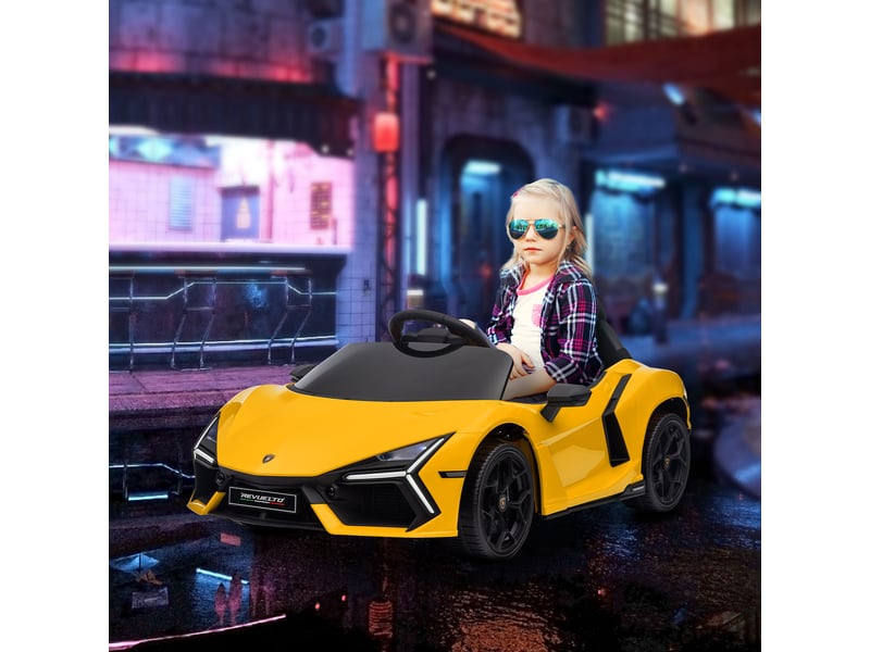  Voiture électrique 12v sous licence lamborghini revue véhicule électrique télécommande vitesse 3-5 kmh 3-5 ans jaune  - Conforama C