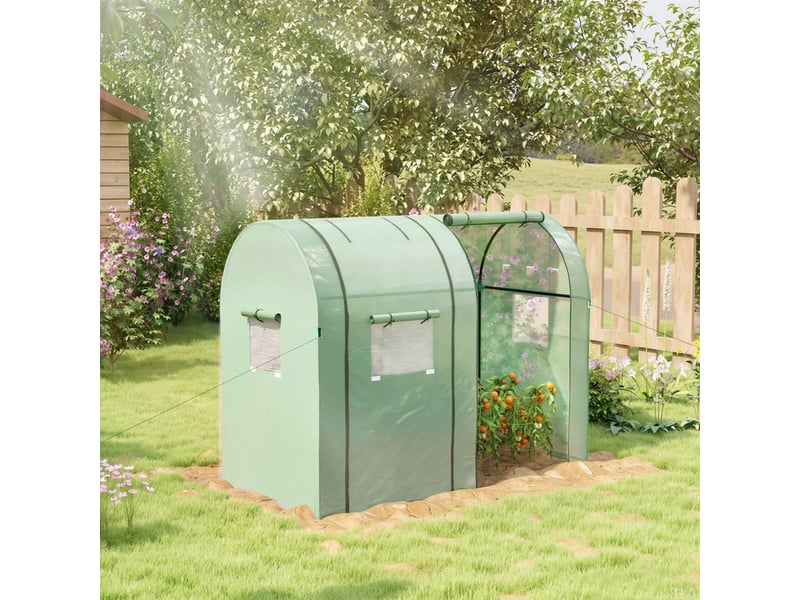  Serre robuste avec 4 fenêtres, 2 portes zippées, protection uv pour la culture des plantes, 185 x 94 x 150 cm, verte  - Conforama C