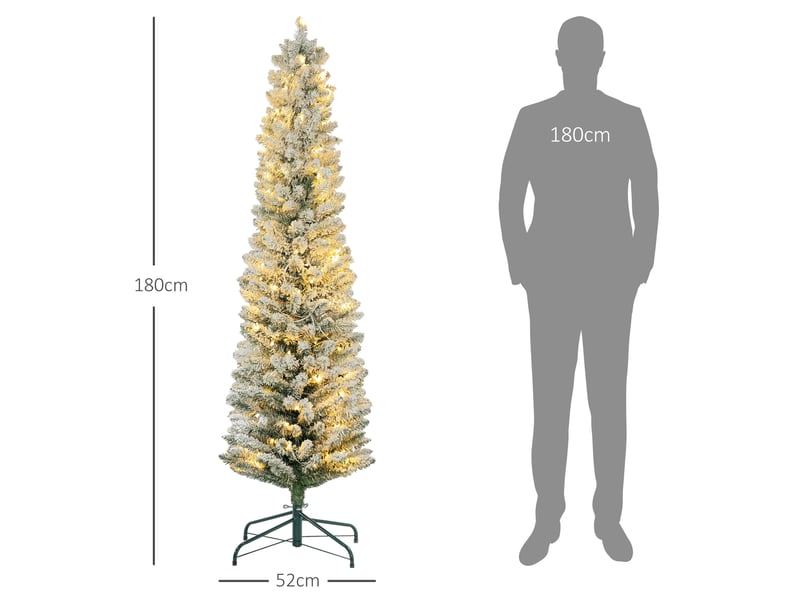  Sapin de noël 180 cm, guirlande lumineuse led, éclairage artificiel, ignifugé, base en métal, vert  - Conforama C