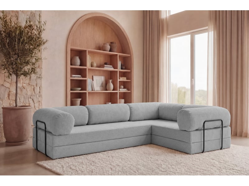 Cosima l - canapé d'angle convertible petit velours côtelé 4 places gris clair gauche - Conforama B