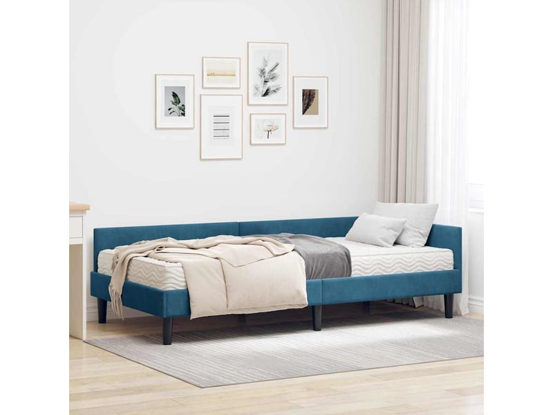  Lit adulte, lit simple, cadre de lit d'angle avec matelas autre 2 pièces bleu velours cf6730  - Conforama B