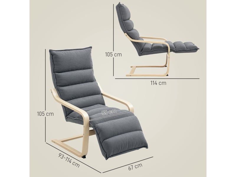  Fauteuil salon, fauteuil d'appoint rembourré en velours, repose-pieds réglable, 67x93x105cm, structure acier, gris foncé  - Conforama C
