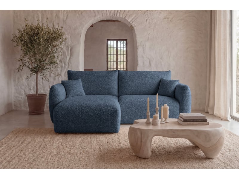 Elio mini - canapé d'angle convertible tissu bouclette 3 places bleu  - Conforama D