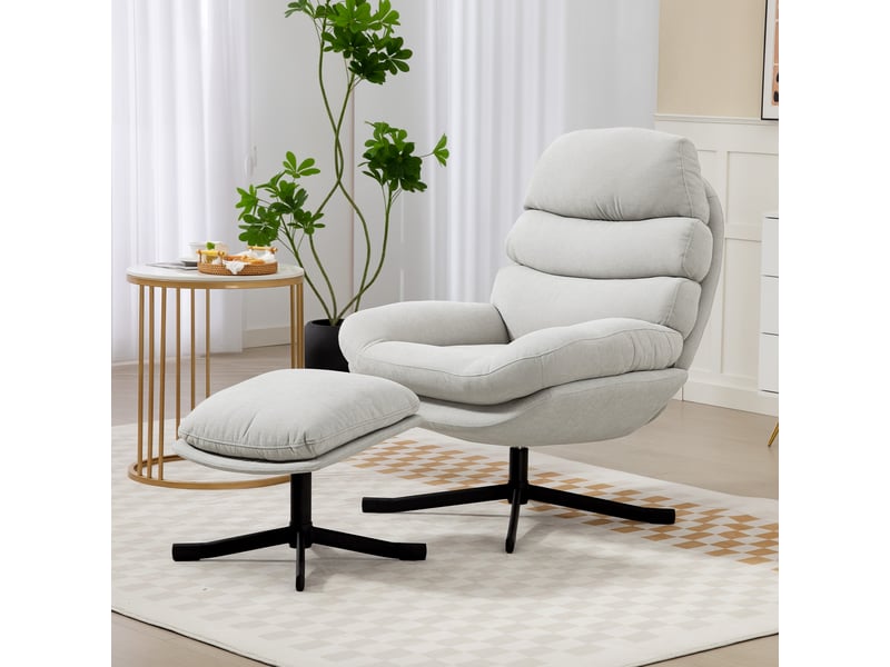 Fauteuil inclinable avec repose-pieds, fauteuil lounge en tissu chenille, fauteuil tv moderne, 78 x 93 x 100 cm, blanc crème - Conforama D