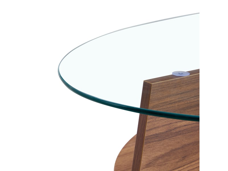  Table basse ovale en verre de sécurité – 104,9 x 60 cm – support mdf finition noyer et tablette  - Conforama E