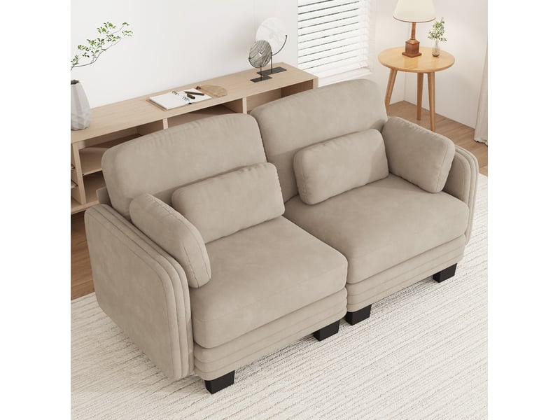  Canapé droit modulaire 2 places en chenille café clair avec coussins mobiles  - Conforama E