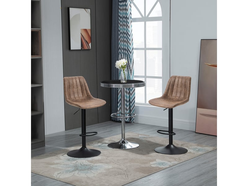  Ensemble de 2 tabourets de bar avec dossier, repose-pieds et hauteur réglable, style industriel, marron  - Conforama C