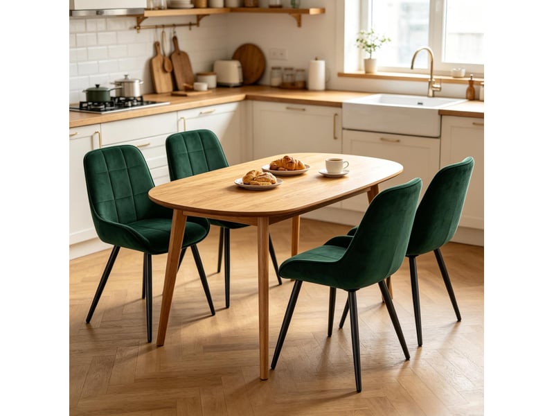 Lot de 4 chaises de salle à manger avec dossier ergonomique, assise rembourrée samt, structure métal robuste et stable - Conforama C