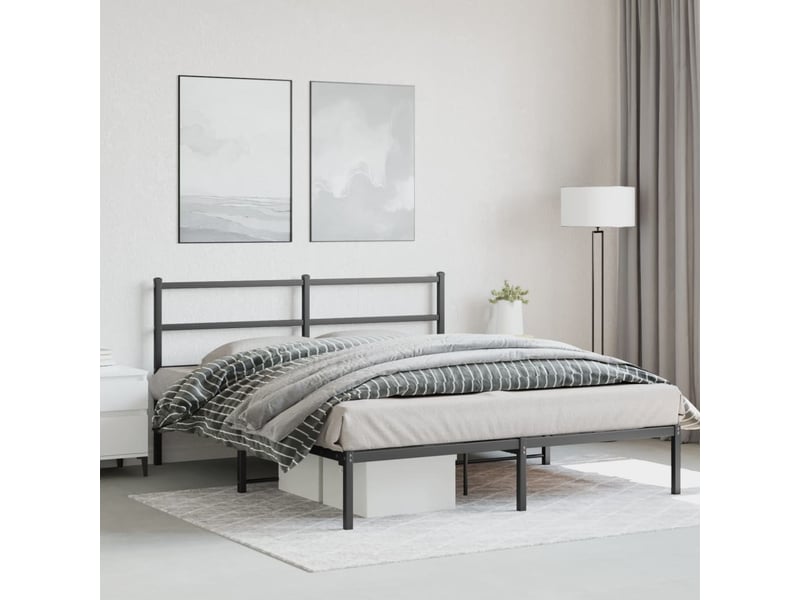  Lit double- lit adulte -  cadre de lit métal sans matelas avec tête de lit noir 150x200cm  - Conforama C