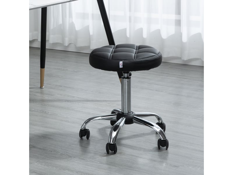  Tabouret pivotant à roulettes réglable en hauteur 48-63 cm tabouret de travail en cuir pu pour coiffure cosmétique dentiste diamètre ø35,5 cm noir  - Conforama D