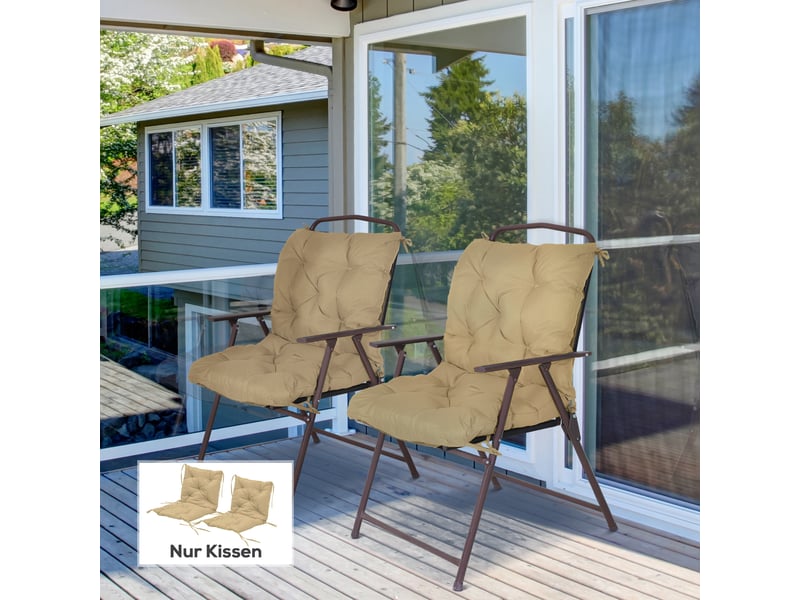  Lot de 2 coussins d'assise, 98 x 50 cm, avec attaches, revêtement en tissu kaki, épaisseur 8 cm.  - Conforama C