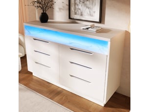 Buffet,120x40x85 cm,6 tiroirs avec led,métal et panneau de particules,blanc