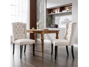 Lot de 4 chaises de salle à manger 49x61x100 cm – beige – dossier capitonné, clous décoratifs et pieds en bois