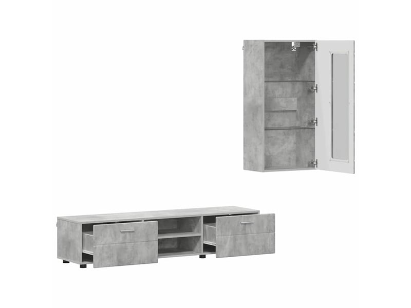 Ensemble meuble tv - banc tv - meuble de rangement florin 3 pcs gris béton bois d'ingénierie  - Conforama E
