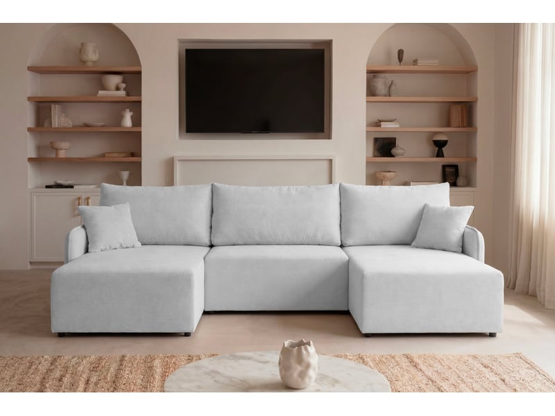  Sacha - canapé panoramique convertible tissu chiné 4 places blanc  - Conforama D