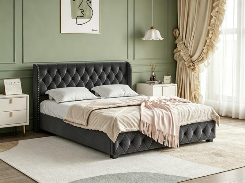  Lit coffre 160x200 cm ezssw, coloris gris  - Conforama B