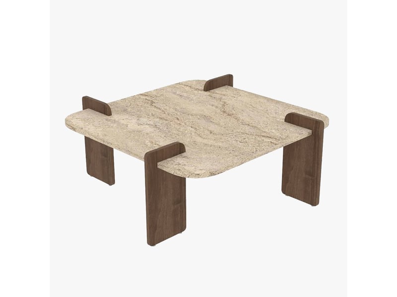  Table basse carrée beige piètement couleur bois foncé 90 cm  - Conforama A