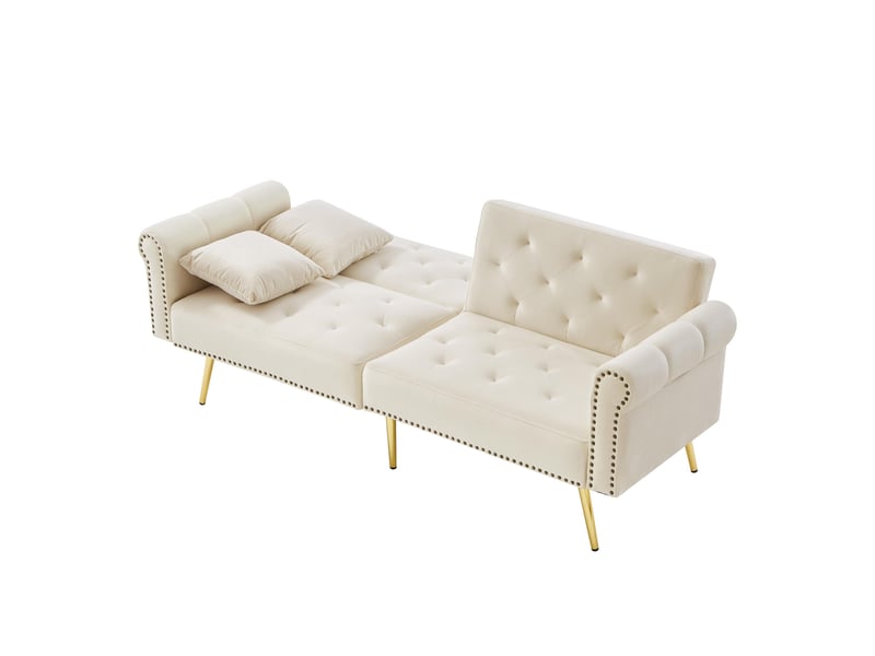 Canapé droit convertible - 2 places, design contemporain avec dossier multi-positions - revêtement velours, pieds métal - gris - Conforama A