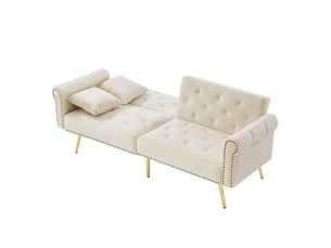 Canapé droit convertible - 2 places, design contemporain avec dossier multi-positions - revêtement velours, pieds métal - gris