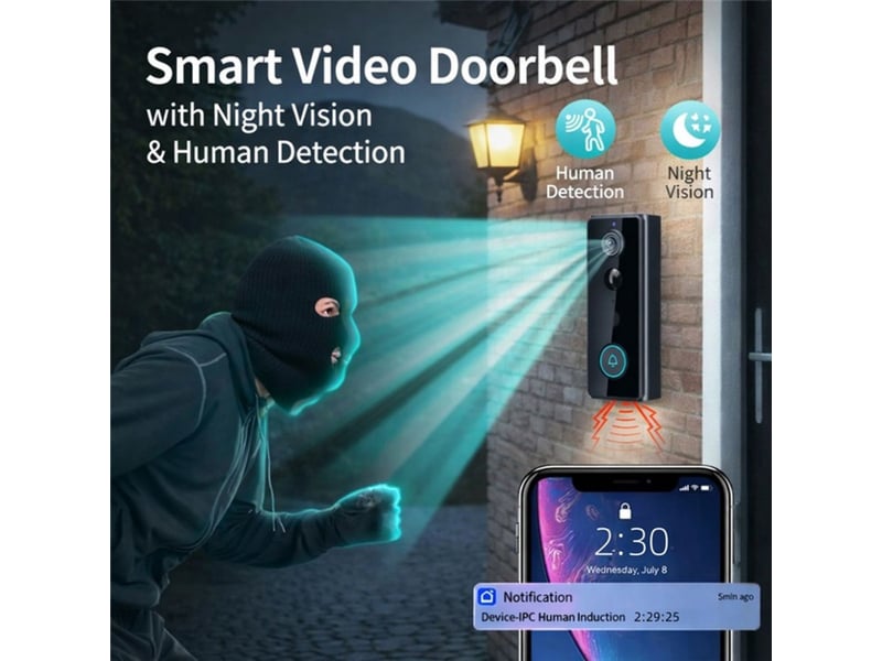  Portier video sans fil ultra hd 166° avec carillon ip65 noir bleu 348951_AACUF47730_6_DROPFR - Conforama E