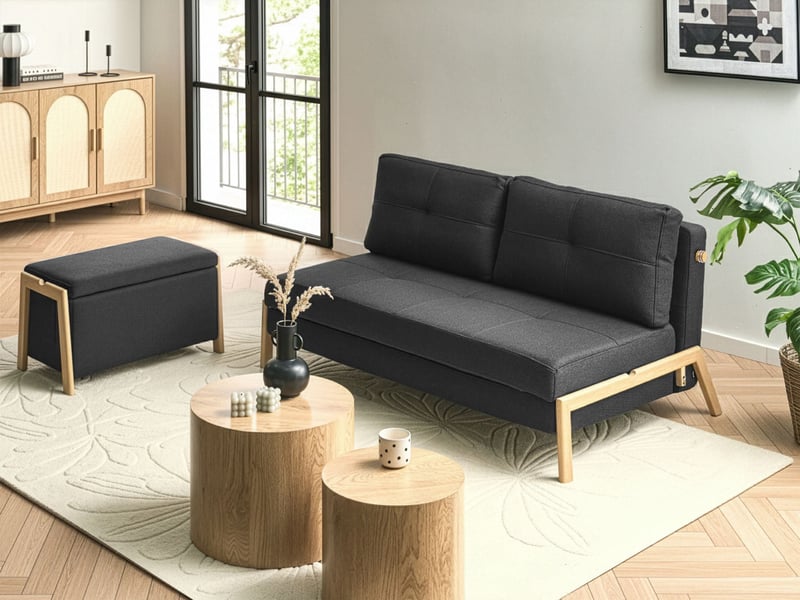 Ensemble de salon 3 places edland tissu noir avec banc  - Conforama B