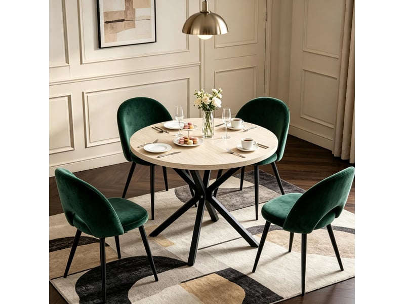  Table à manger ronde 100x100x76,5 cm mdf métal noir et bois  - Conforama C