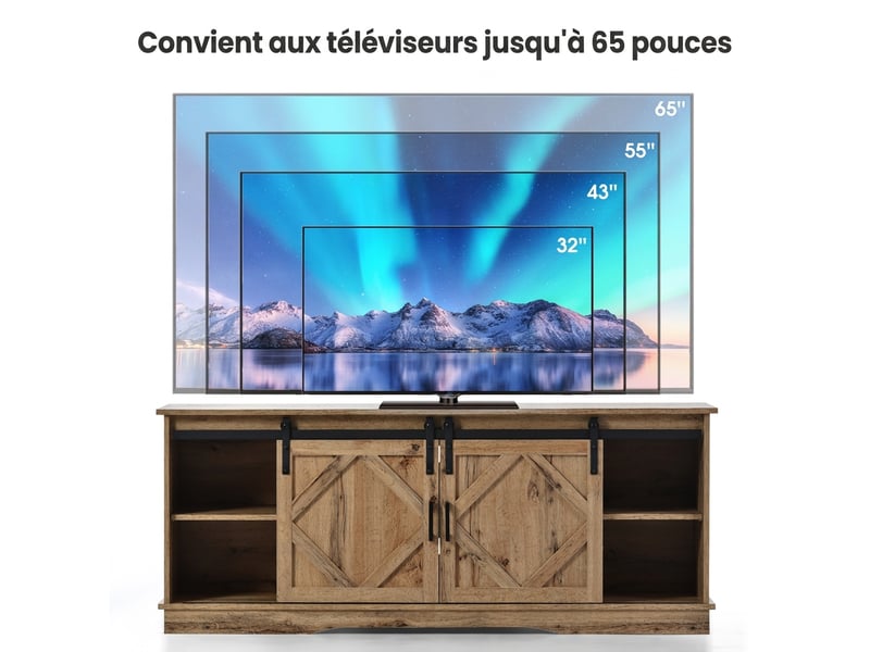  Meuble tv 150 cm portes coulissantes marron rustique style industriel  - Conforama W