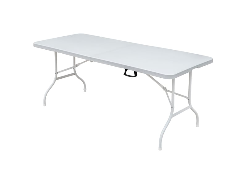  Table pliante extérieure blanche 180,34 cm en plastique et acier, résistante à la rouille, facile à transporter  - Conforama A