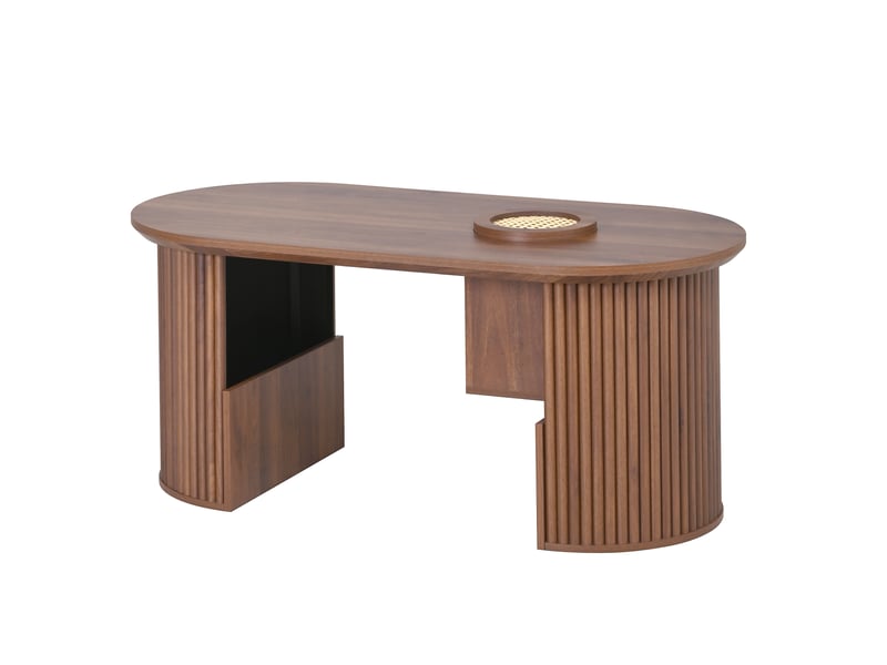  Table basse ovale avec niches et étagères ouvertes, en mdf, noyer, 105 × 50 × 45 cm - uvrion  - Conforama A