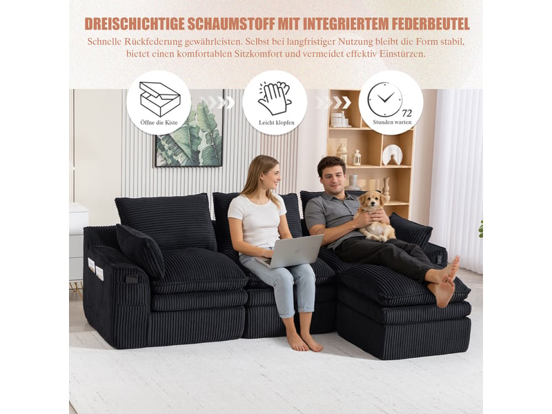  Canapé d'angle réversible fixe 3 places tissu noir canapé compressible - Conforama E
