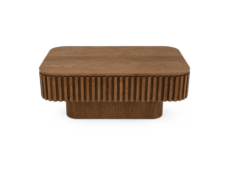 Table basse rectangulaire en mdf plaqué bois, rangement caché et finition bois foncé pour le salon moderne - Conforama A