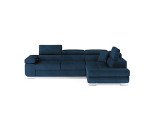 Canapé d'angle convertible menton bleu foncé bouclette – angle droit avec coffre
