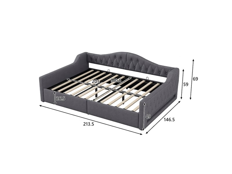  Lit de jour 140x200 avec rangement et éclairage led, lit banquette gris  - Conforama E