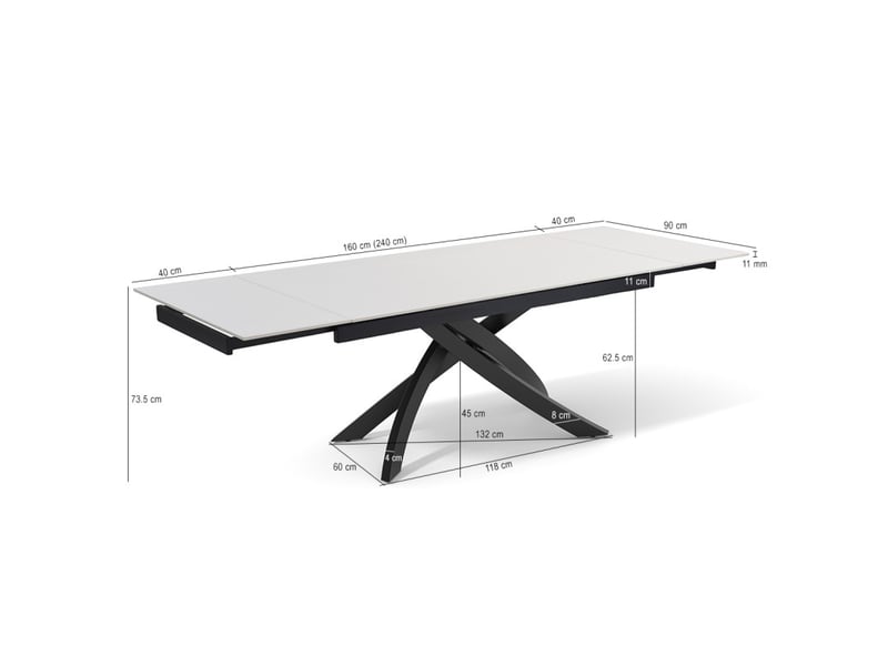 Table extensible 160 à 240 cm céramique blanc pied entrecroisé - oregon 11  - Conforama D